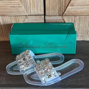 Lauren Lorraine Clear Slide Sandals with Silver Gem Accents